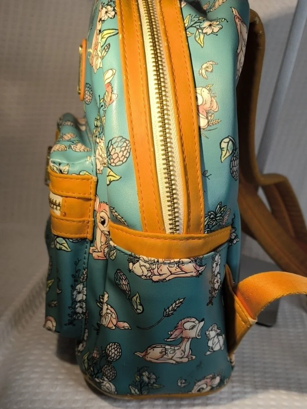 Loungefly Teal Bambi Floral Mini Backpack with Gold Trim